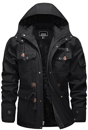 TACVASEN Chaqueta de Invierno Hombre Abrigo Chaqueta Lana Militar Chaqueta Táctica Outdoor Chaqueta de Bombardero Cargo Chaqueta Trabajo Algodón Chaqueta Abrigada con Capucha Chaqueta Casual Saco