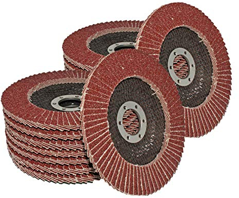 16 Stück Schruppscheiben/Standard Fächerscheiben/Schleifmopteller/Fächerschleifscheibe – Ø 125 mm x 22,23 mm – jeweils 2 x Korn 40/60/80/120 – braun, Hersteller HKB, Artikel-Nr. 670003