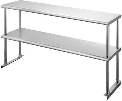 Hally Double Overshelf of Stainless Steel 12'' x 48'' Weight Capacity 380lb, Commercial 2 Tier Shelf for Prep & Work Table in Restaurant, Home and Kitchen