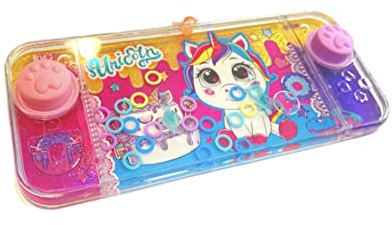 BLUECHOLON Minivattenlekar, vattenspel med ringar för flickor och pojkar, resefärdighetsspel Aguaplay. Vattentvilling, Aqua Play. (Enhörning 2 knappar rosa-violett)