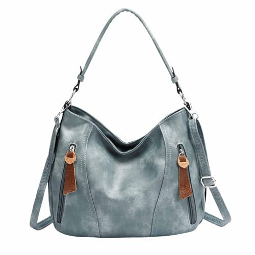 ITALYSHOP24 OBC Damen Tasche Shopper Hobo-Bag Schultertasche Leder Optik Umhängetasche Handtasche Crossover Reisetasche Beuteltasche Handtasche Petrol