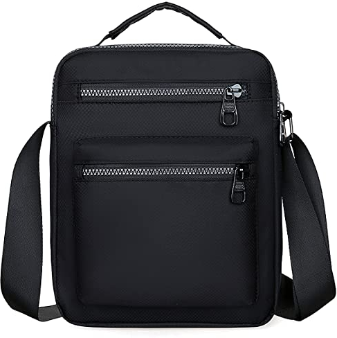A-QMZL Shoulder Bag Men's Crossbody Bag Large Capacity Messenger Bags Nylon Men's bag Casual Handbag Side Satchel with Multiple Pockets for Working HikingTraveling (Black 1)