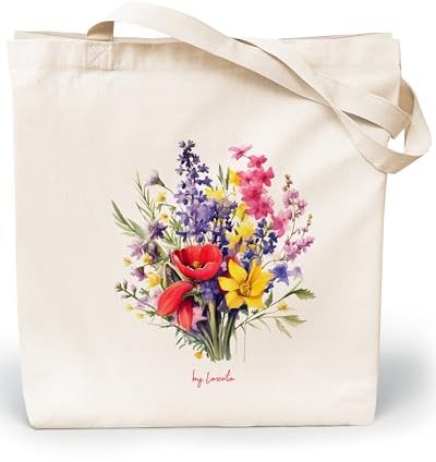 Loxato Stoffbeutel Bedruckt - Stofftasche - Baumwolltasche Bedruckt 100% B35 x H42 x T8 cm - Tragetasche Canvas-Stoff 220 g/m2 - Jutebeutel - Einkaufstasche Lange Henkel 70cm - Einkaufsbeutel