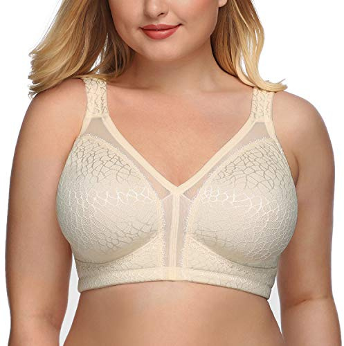 DotVol Soutien-Gorge Femme minimiseurs Dentelle Bra Comfortable sans Armature Couverture complète Grande Taille Beige 105E
