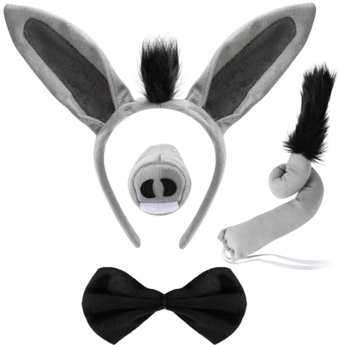 Hifot 4Pcs Set di Costumi per Asino, Orecchie e Coda di Asino, Naso e Papillon, Accessori per Bambini e Adulti per Cosplay Halloween Carnevale Festa a Tema