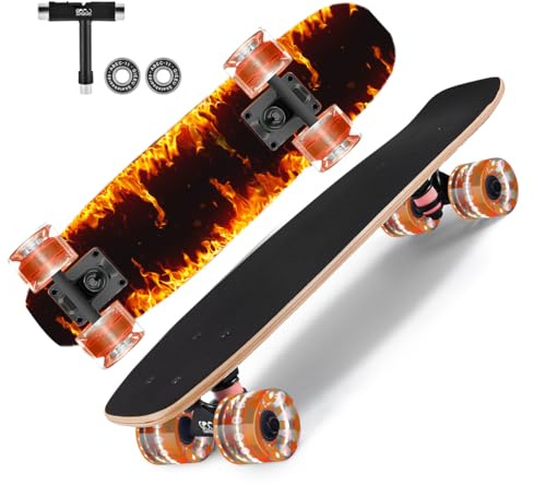 GIEEU Skateboards mit bunten blinkenden Rollen für Anfänger, Kinder, Jugendliche, Erwachsene, vollständige Standard-Skateboards aus 9 Schichten kanadischem Ahorn (X-Fire)
