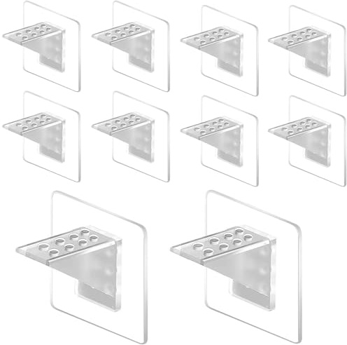 16 Pezzi Supporti per Mensole, Supporti per Scaffale Autoadesiva Trasparente, Perni Adesivi Staffe Mensole in Acrilico, Nessun Pugno, per Librerie, Armadietti, Mobile per Scarpe