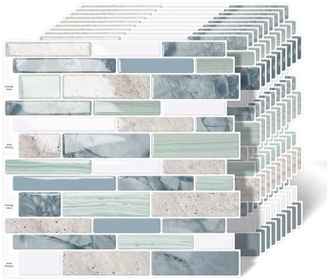 MOONFUN 10 Sheet Peel and Stick Backsplash Tiles, 12 X 12 Inch Sage Green Self Adhesive Tile Sticker for Backsplash Kitchen,Bathroom