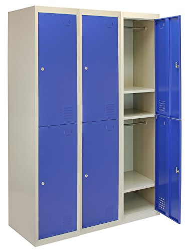 Monster Shop - 3 x 2 türiger Fächerschrank Umkleideschrank Schließfachschrank Spind Garderobenschrank Stahlspind Stahlschrank Aufbewahrungsschrank Schrank Locker 45cm T x 38cm W x 180cm H Blau