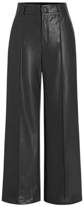 CIDER Faux Leather Solid High Waist Wide Leg Trousers: Black, XS