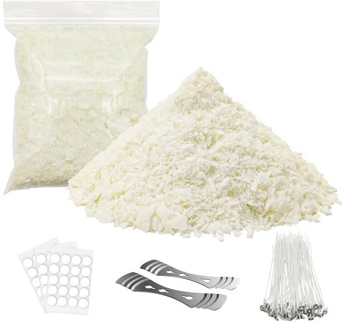 Soy Candle Wax for Candle Making, 2.2lbs Premium Natural Soy Wax for Making Candles, 100 Cotton Candle Wicks, 60 Wick Stickers, & 2 Wicks Holder