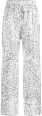 Agoky Enfant Fille Pantalon De Danse Jazz Moderne Paillettes Brillant Scintillant Pantalon Large Tenue Fête Carnaval Disco Party Spectacle 5-16 Ans Argenté 9-10 Ans