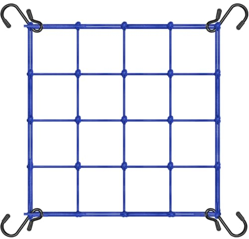 25 x 25 cm Filet à Bagages pour Les paniers de vélo Unisex-Adult, Tendeurs Elastique avec Crochets, pour Motos et Velos, Bleu