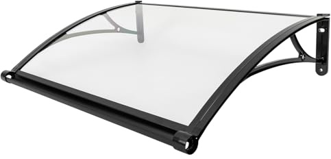 Metal Window Door Awning Canopy, 40 x 30 Front Door Overhang Awning for Sun Shutter, UV, Rain, Snow Protection, Aluminum Alloy Bracket Polycarbonate Board (Black+Clear)