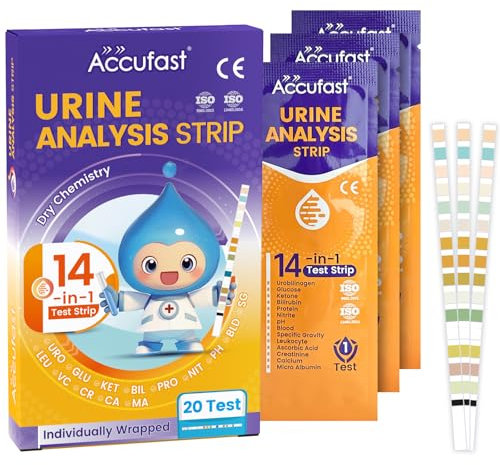 Accufast 14-in-1 Urine Test Strips - Urine Tract Infection Test, 20 UTI Test Strips Home Health Screening for Women & Men | Individually Packaged, with Waterproof Color Comparison Atlas