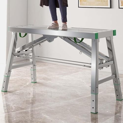 DZZTHSH Piattaforma di lavoro pieghevole portatile, Piattaforma di lavoro regolabile, Scala pieghevole in acciaio, Scala pieghevole in acciaio, Carico massimo 800 libbre