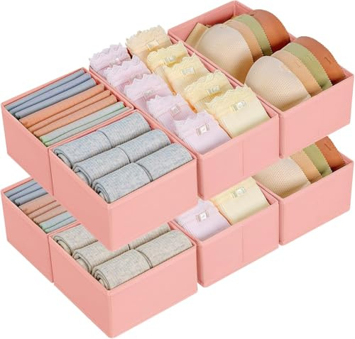 Homsorout Kleiderschrank Schrank Organizer - 8er Set Schubladen Organizer Kleidung Baby, Faltbare Aufbewahrungsbox Stoffboxen Aufbewahrung für kommode, Socken, BHs, Rosa