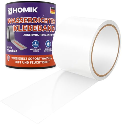 HOMIK Extrem Starkes Transparent Wasserdichtes Klebeband Außen & Innen | Dichtungsband Wasserdicht 10cm x 2.5m | UV Beständig | Duct Tape | Selbstverschweißendes Klebeband