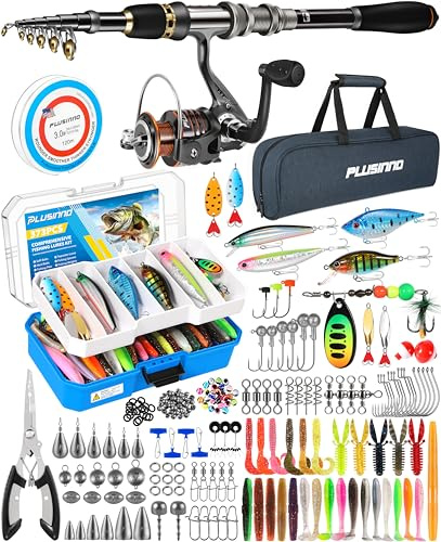 PLUSINNO Collapsible Telescopic Fishing Rod Pole and Reel Combo Starter Kit