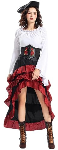 Disfraz de Pirata Medieval para Mujer, 3 Piezas, con corsé de Pirata, Parte Superior, Falda, Disfraz para Halloween, Carnaval, Cosplay