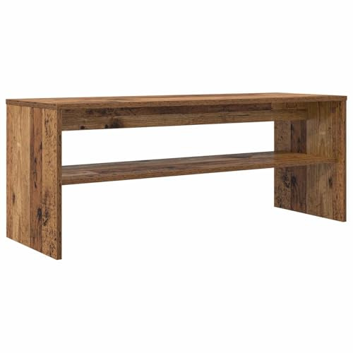 Owoxanthellate Mobile TV effetto legno anticato, 100 x 35 x 40 cm, mobile basso in legno per TV e media, mobile TV con mensola per soggiorno, design in legno anticato