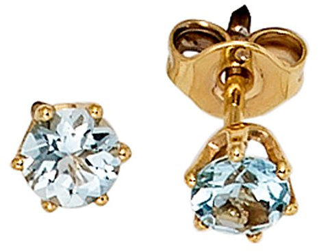 Jobo Damen-Ohrstecker rund aus 14 Karat 585 Gold mit Aquamarin 4 mm