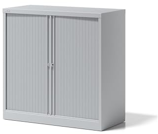 BISLEY Rollladenschrank Essentials mit 1 Fachboden für 2 Ordnerhöhen, Metall, Lg645 Rollladen/Korpus Lichtgrau, 47 x 100 x 100 cm