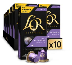L'Or Espresso Café Lungo Profundo Intensidad 8-100 cápsulas de aluminio compatibles con máquinas Nespresso (R)* (10 Paquetes de 10 cápsulas)