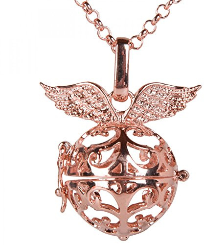 styleBREAKER necklace angel Bell with angel wings, pea chain and carabiner clasp, women 05030009, color:Rose Gold