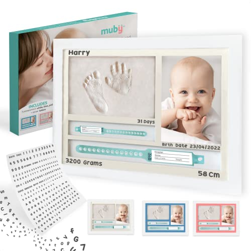 Muby, Baby Handabdruck und Fußabdruck, Gipsabdruck baby hand und fuß mit Bilderrahmen | Perfekte Neugeborenen Geschenk, baby fussabdruck set, Behalte die Erinnerungen | Baby abdruckset Geschenk