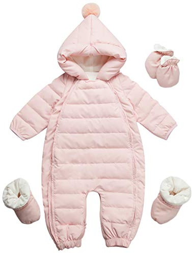 famuka Baby Winter Warm Down Snowsuits Hooded Puffer Outwear (Pink, 12-18 Months)