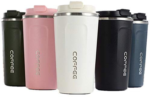 Gteller - Tazza da viaggio in acciaio inossidabile, bicchiere termico a doppia parete con coperchio (bianco, 500 ml)