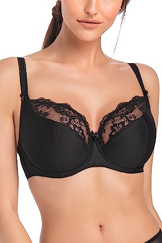 Teyli Soutien-Gorge Femme à Armatures, Bretelles réglables, Dentelle – Grande Taille – Lingerie Maintien et Confort Noir 130D