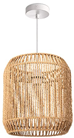 Paco Home Hängelampe Bambus Wohnzimmer Pendelleuchte Rattan Esstisch Esszimmer Lampe E27 Hängeleuchte Papier Boho, Farbe:Natur (Ø28cm), Leuchtenart___Farbe:Pendelleuchte - Weiß