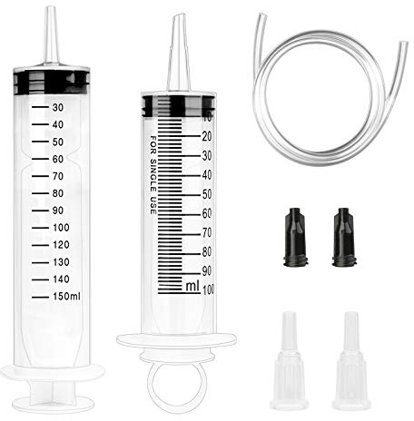 2 Stück Kunststoff Spritze 100ml+150ml Pökelspritze Spritze mit Schlauch Leimspritze ölspritze Dosierspritze Zum Einspritzen von Motoröl und Kleber…