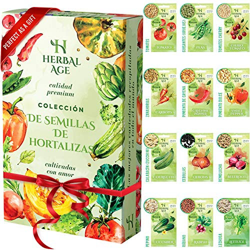 Kit Semillas Huerto Urbano De 12 Vegetales – 5100 Ecológicas Semillas De Tomate, Pepino, Lechuga, Tomates Cherry – Kit Huerto En Casa Pack, Regalos Originales Navidad Para Hombre y Mujer