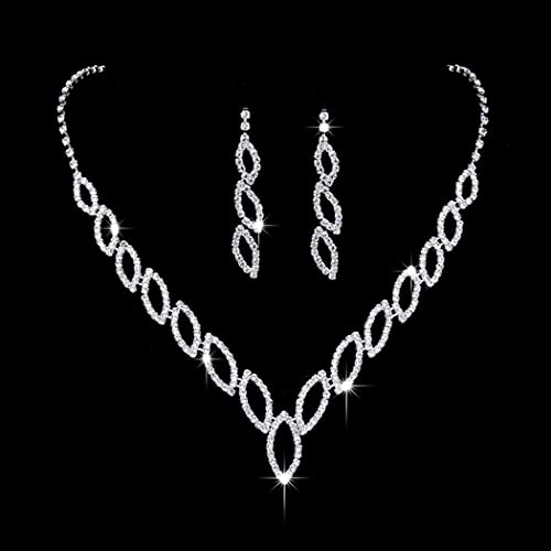 Ushiny Sparkly Braut Strass Halskette und Ohrringe Set Silber Braut Hochzeit Schmuck Sets für Frauen