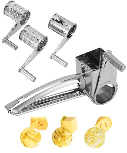 Cyrank Käsereibe aus Edelstahl, Parmesanreibe mit Kurbel, Trommelreibe Edelstahl, Cheese Grater, Manuell, Rotationskäsereibe, Käsereibe Parmesan mit Kurbel, Rotationsgemüseschneider, Schneidmühle