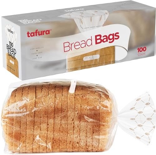 Tafura Bread Bags, 100 Count, BPA-Free with Twist Ties & Date Tabs