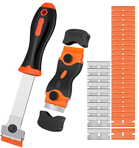 Gebildet Raschietto per Lama di Rasoio, Strumento per Raschietto per Rasoio da 2pcs per Rimuovere Etichette, Adesivo di Registrazione, Tinta(10pcs Lame in Metallo e 20pcs in Plastica Extra)