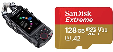 Tascam Portacapture X8 - Portabler 6+2-Spur High-Resolution 32-bit/192-kHz Rekorder, schwarz & SanDisk Extreme microSDXC UHS-I Speicherkarte 128 GB + Adapter (A2, C10, V30, U3, 190 MB/s Übertragung)