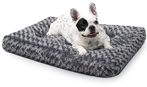 KSIIA Hundbädd Mellanstora Hundar Tvättbar, Hundkudde Fluffig, M Hundmatta för Små Mellanstora Hundar, Halkfri undersida, Hundkorg Hundmadrass Husdjursbädd, Mörkgrå, 76x52cm