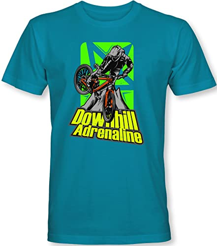 T-shirt för barn: Downhill Adrenaline – cykel present pojkar och flickor – cyklist i mountainbike MTB BMX scooter cykel utomhus pojke barn, Azur Blue, 128 cm