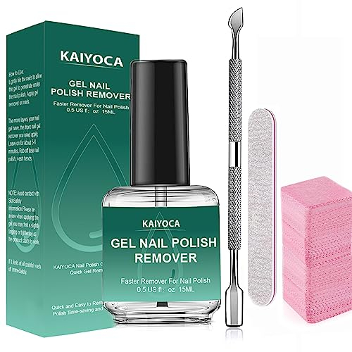 Removedor Esmalte Permanente, Removedor esmalte de uñas en Gel con Kit, con empujde cutícula + toallide uñas + limas de arena, quita rápida y fácilmente el esmalte de uñas en Gel en 3-5 minutos