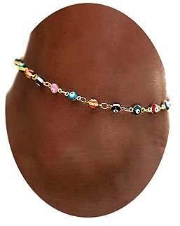 Clataly Couleur mauvais oeil perles chaîne de pied chaîne de pied été plage femme fille bijoux réglables (Or)