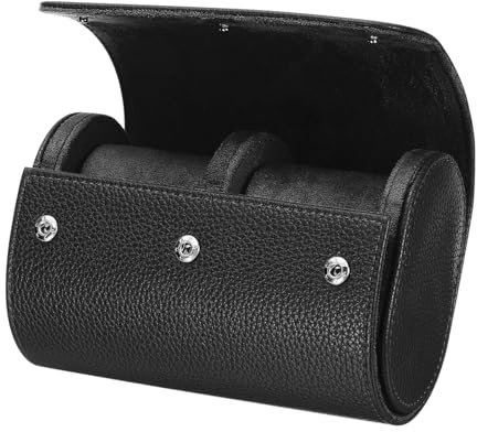 sourcing map Watch Roll Travel Case 2 Slots Portable Textured Black | Leather Watch Cases for Men and Women,Watches Storage Organizer,with Removable Pillows,for Traveling,Display,Home Storage