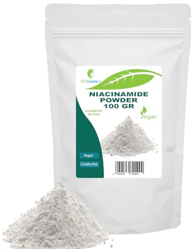 Niacinamide in polvere - 100 gr - (Vitamina B3, Nicotinamidă, Vitamina PP) - Adatta per un'ampia gamma di applicazioni cosmetiche nella cura della pelle e dei capelli