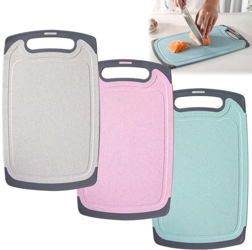 Schneidebrett Set 3 Stk, Schneidebrett Kunststoff, Schneidbrett, Küchenbretter Rutschfest Spülmaschinenfest, Cutting Board Camping, Antibakteriell Chopping Board