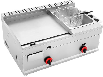 JAYGOVAN Commercial Propane Deep Fryer, 6L Stainless Steel Gas Propane Flat Top Grill Griddle with Removable Basket, Stainless Steel Countertop Fryer W/Temperature Control for Restaurant and Home Use