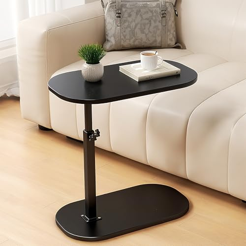 liameya Adjustable Height C Shaped Side Table, 360°Swivel Laptop Tv Tray Desk for Couch and Bedside, Lifting Narrow Coffee Dinner Table for for Living Room Bedroom, Small Under Sofa Table(black)